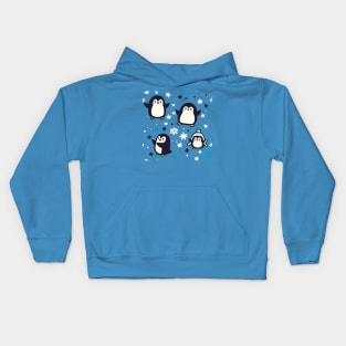 Kawaii Penguins With Winter Snowflakes Seamless Pattern For Christmas Time Kids Hoodie